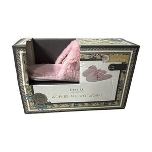 Adrienne Vittadini Deluxe Pink Fluffy Memory Foam Slippers Size L/XL‎ 8-10 NEW